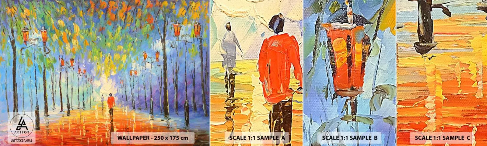 Fototapetenmuster Standard Eco - Nachtlied des Regens - Parkstraße, Landschaft, Bäume - 100x30 cm