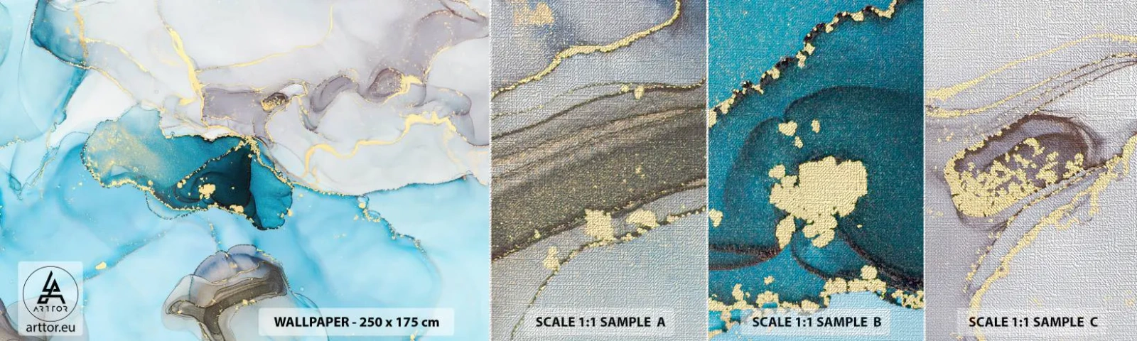 Fototapeten Muster Premium Canvas - Eine Studie über das Zusammentreffen von Grau und Türkis - Abstraktion, Stück, Modernes Muster - 100x30 cm