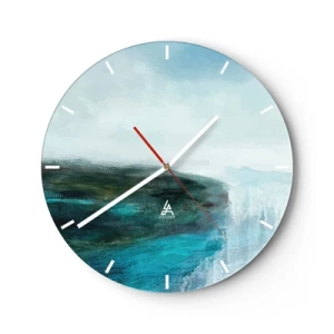 Wanduhr - Glasuhr - Eine Meereslandschaft mit einer Klippe in Türkis- und Blautönen - 30x30cm - Nautische Abstraktion - Moderne Wanddekoration für Wohnzimmer, Küche und Schlafzimmer ARTTOR