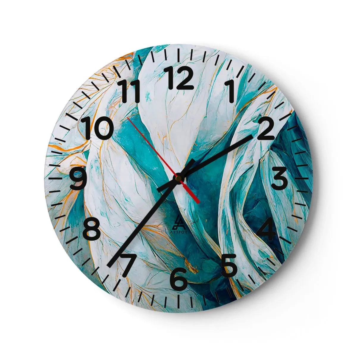 Wanduhr - Glasuhr - Blaue Abstraktion mit goldenem Motiv - 40x40 cm