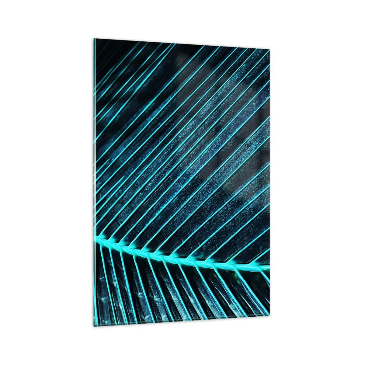 Glasbild - Bild auf glas - Makrofotografie eines Blattes in Türkis- und Marineblautönen - 80x120cm - Grüne Textur - Moderne Wanddekoration für Wohnzimmer und Schlafzimmer ARTTOR