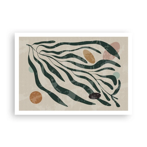 Poster - Organische Linien und Formen in Grün und Beige - 100x70cm - Im Grünen - Moderne Wanddekoration für Wohnzimmer und Schlafzimmer ARTTOR