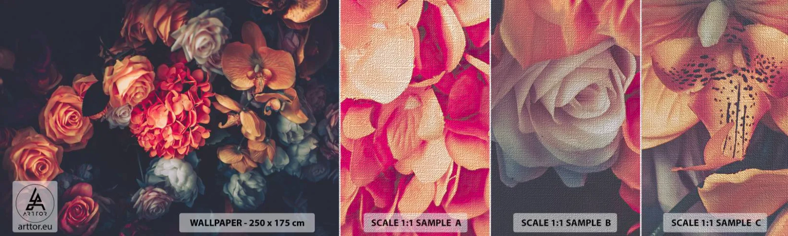 Fototapeten Muster Premium Canvas - Wie bei den holländischen Meistern - Blumenstrauß, Blumen, Rosen - 100x30 cm