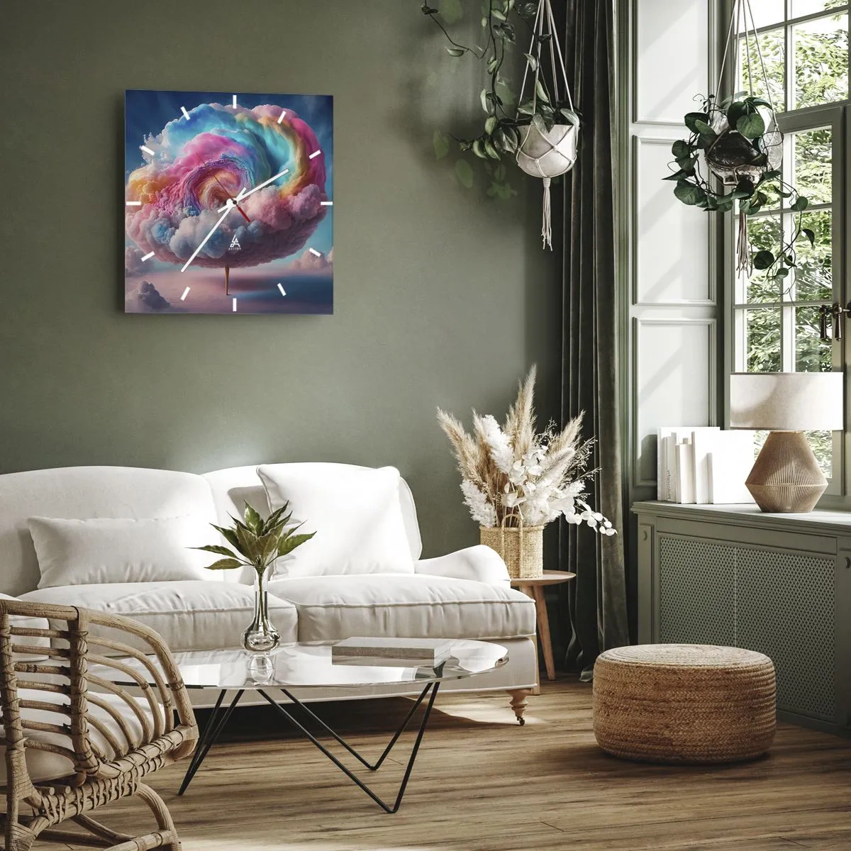 Wanduhr - Glasuhr - Eine spiralförmige Wolke mit Pastellfarben am Himmel - 30x30cm - Traum von einem Vergnügungspark - Moderne Wanddekoration für Wohnzimmer und Schlafzimmer ARTTOR