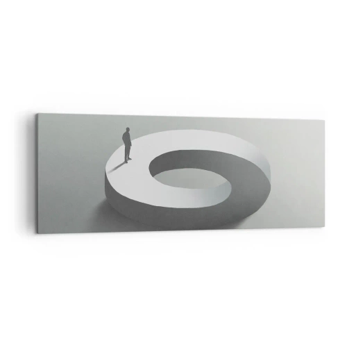 Bild auf Leinwand - Leinwandbild - Ein Mann auf einer grauen, abstrakten Struktur - 140x50cm - Und wie soll man davon klug werden - Moderne Wanddekoration für Wohnzimmer und Schlafzimmer ARTTOR