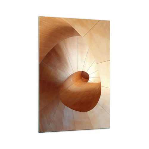 Glasbild - Bild auf glas - Abstrakte Spirale in Holz- und Hellbrauntönen - 70x100cm - Architektonische Serpentine - Moderne Wanddekoration für Wohnzimmer und Schlafzimmer ARTTOR