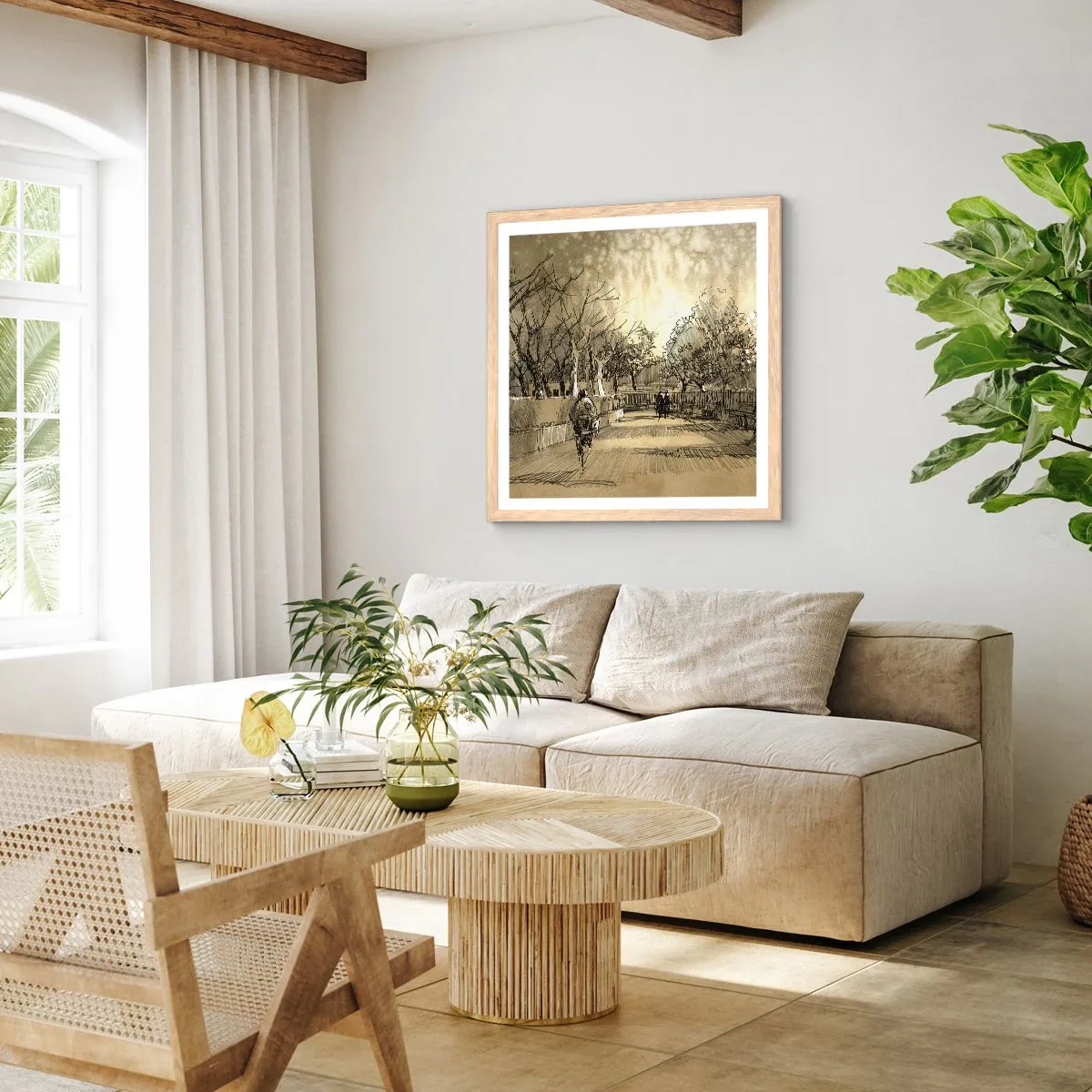 Poster in einem Rahmen aus heller Eiche - Ein Moment mit einer Feder angehalten - 40x40 cm
