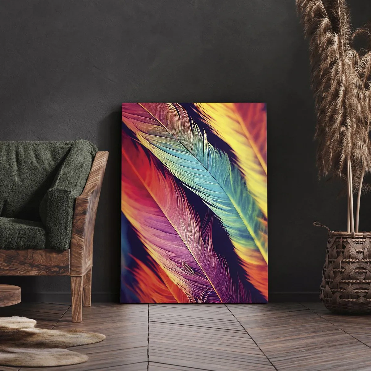 Bild auf Leinwand - Leinwandbild - Gefiederter Regenbogen - 65x120 cm