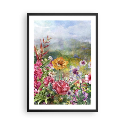 Poster in einem schwarzem Rahmen - Ein Blumenfeld an einem sonnigen Tag - 50x70cm - Ein Garten, der verrückt geworden ist - Moderne Wanddekoration für Wohnzimmer und Schlafzimmer ARTTOR