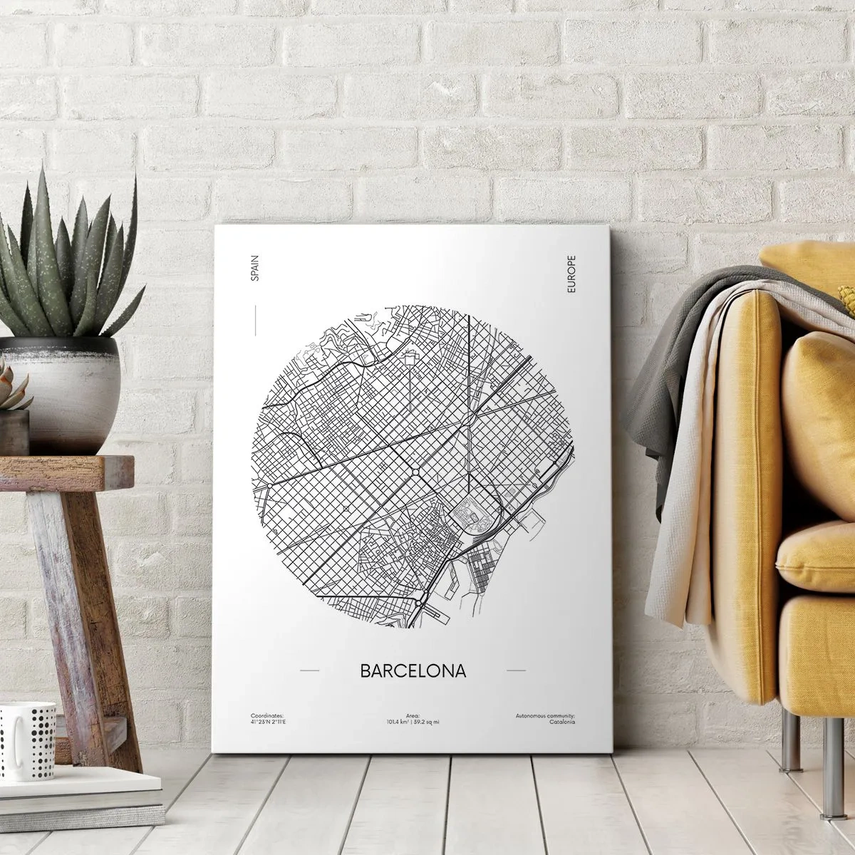 Bild auf Leinwand - Leinwandbild - Eine Karte von Barcelona im minimalistischen Schwarz-Weiß-Stil - 50x70cm - Anatomie von Barcelona - Moderne Wanddekoration für Wohnzimmer und Schlafzimmer ARTTOR