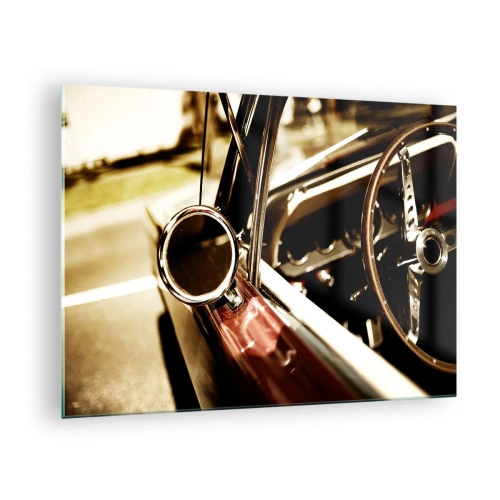 Glasbild - Bild auf glas - Oldtimer-Interieur im Retro-Stil - 70x50cm - Ein Auto mit Seele - Moderne Wanddekoration für Wohnzimmer und Schlafzimmer ARTTOR