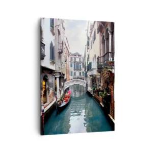 Bild auf Leinwand - Leinwandbild - Ein Kanal in Venedig mit einer Gondel und historischen Gebäuden - 50x70cm - Venezianische Landschaft mit Gondel und Brücke - Moderne Wanddekoration für Wohnzimmer und Schlafzimmer ARTTOR