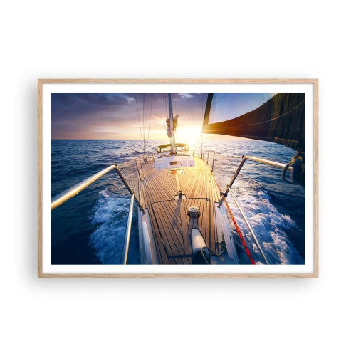 Poster in einem Rahmen aus heller Eiche - Laufen unter den Wellen - 100x70 cm