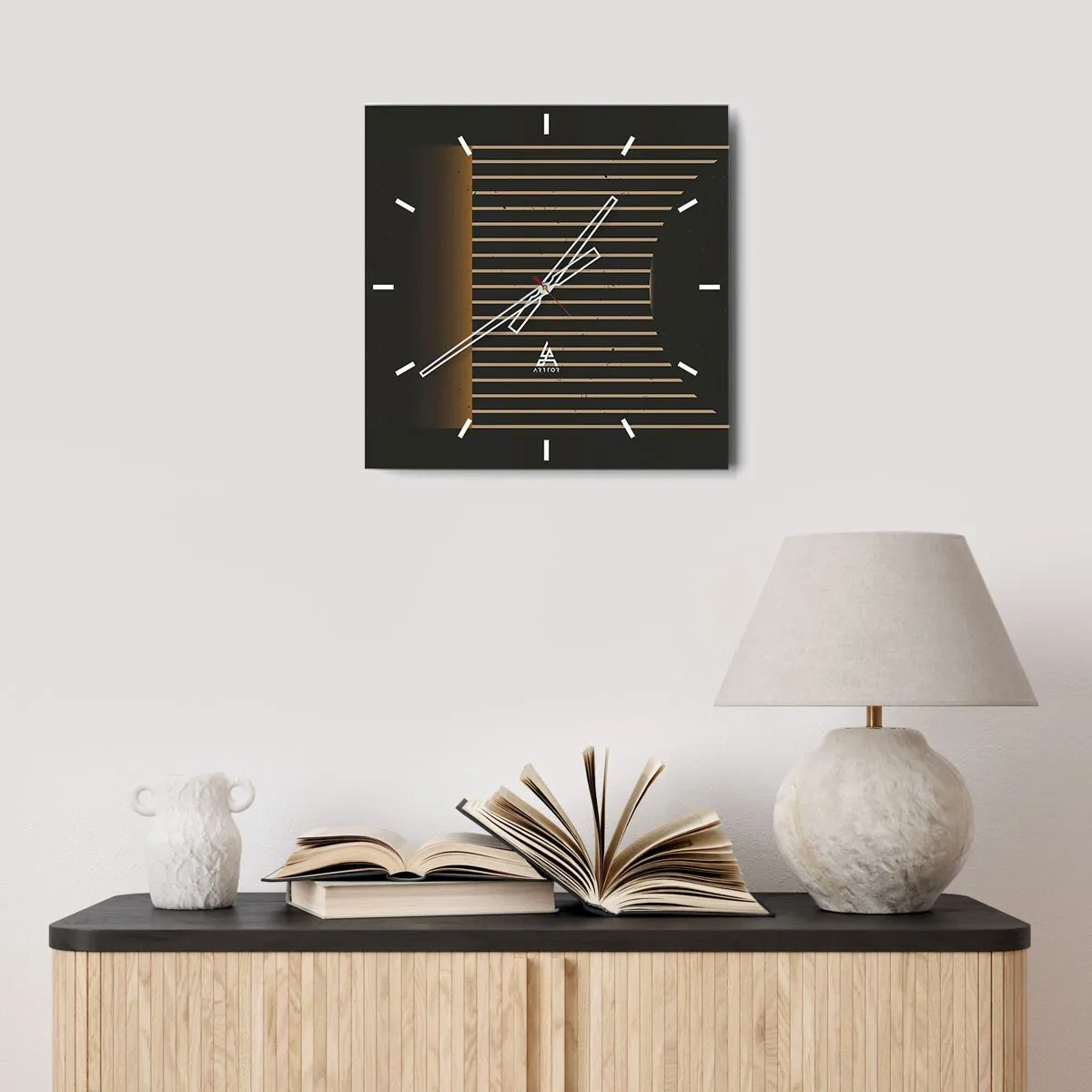 Wanduhr - Glasuhr - Geometrisches Muster mit Streifen auf dunklem Hintergrund - 30x30cm - Die Dunkelheit erkunden - Moderne Wanddekoration für Wohnzimmer und Schlafzimmer ARTTOR