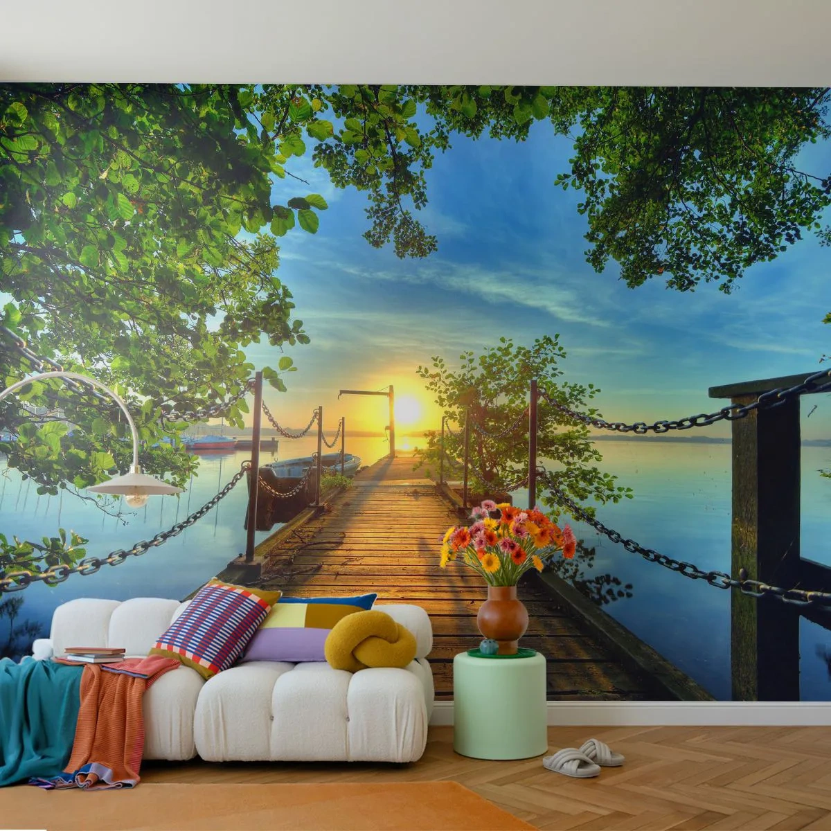 Fototapete Premium Canvas - Westen auf dem Wasser - Landschaft, See, Segelboot - 500x350 cm