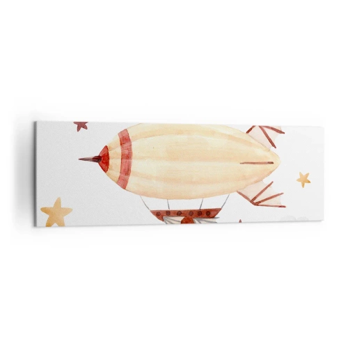 Bild auf Leinwand - Leinwandbild - Ein handbemaltes Luftschiff vor Sternenhimmel - 160x50cm - Luftschiff - Moderne Wanddekoration für Wohnzimmer und Schlafzimmer ARTTOR