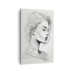 Bild auf Leinwand - Leinwandbild - Ein zartes Frauenporträt im minimalistischen Grafikstil. - 80x120cm - Porträt im Gedanken - Moderne Wanddekoration für Wohnzimmer und Schlafzimmer ARTTOR