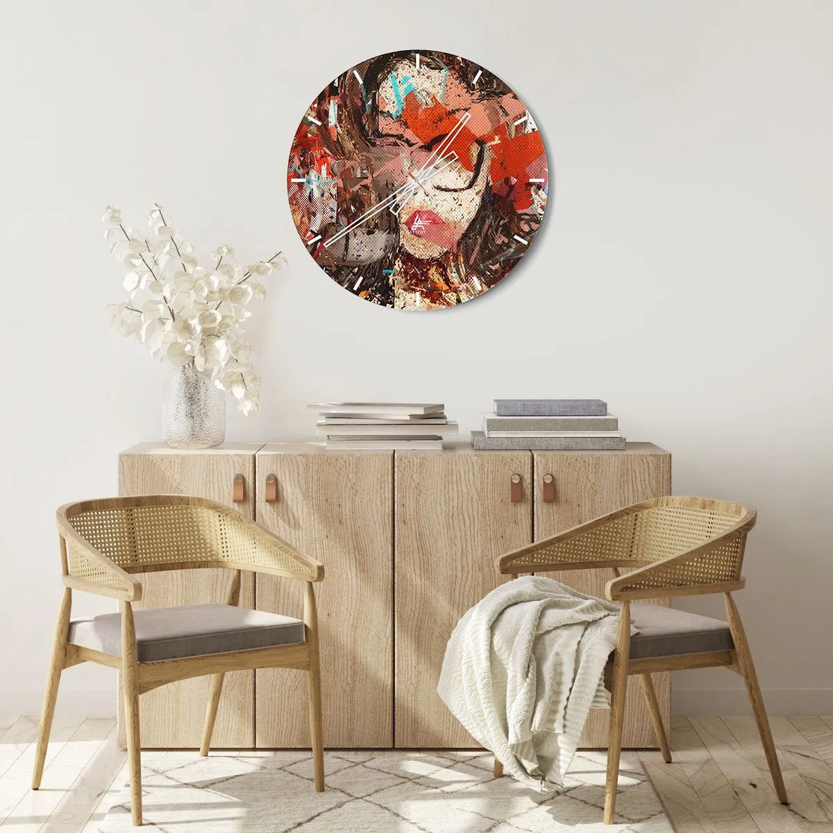 Wanduhr - Glasuhr - Abstraktes Frauenporträt mit intensiven Farben - 30x30cm - Niemand weiß, was du wirklich bist - Moderne Wanddekoration für Wohnzimmer, Küche und Schlafzimmer ARTTOR