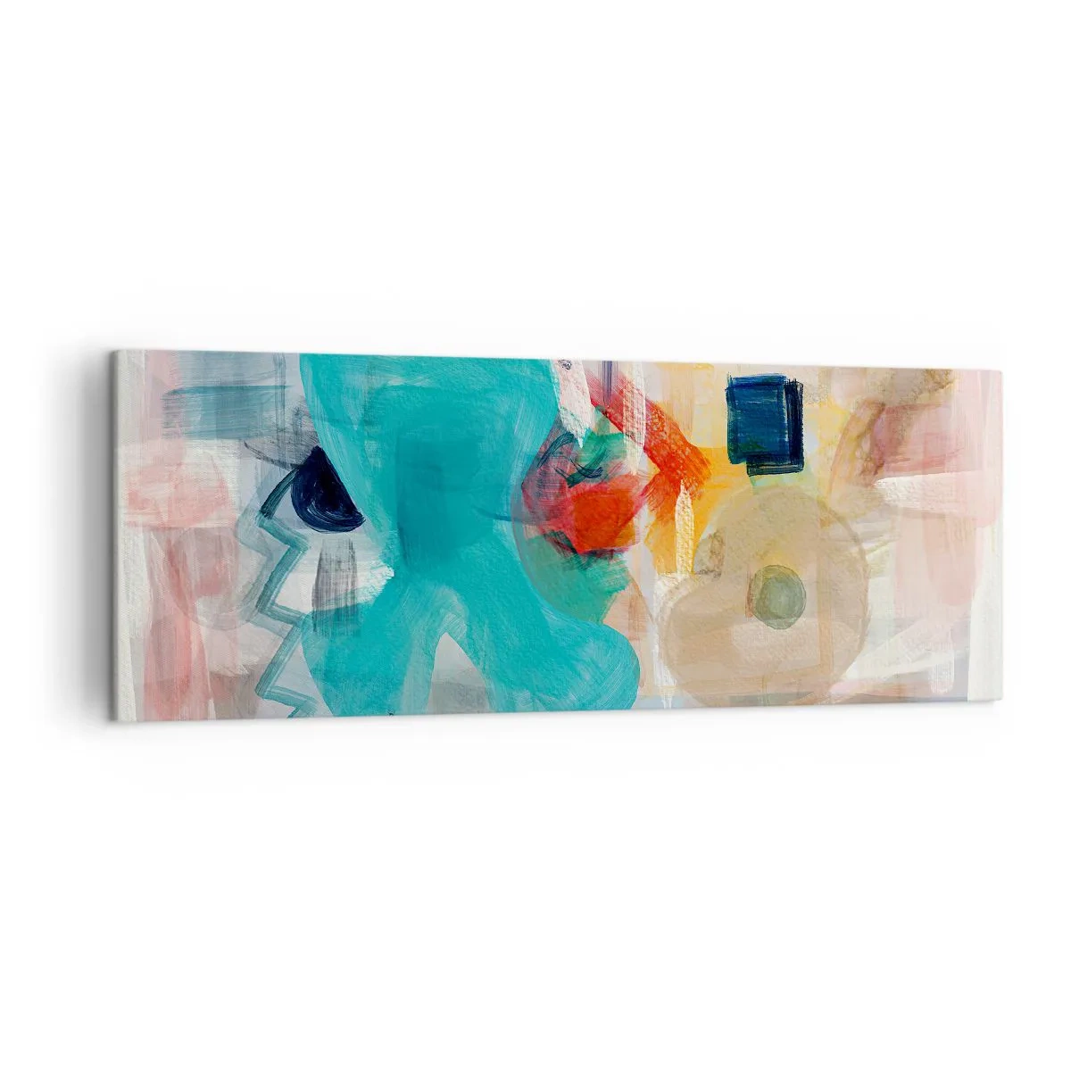 Bild auf Leinwand - Leinwandbild - Abstrakte Formen und Farben schaffen eine dynamische Komposition - 140x50cm - Buntes Spiel - Moderne Wanddekoration für Wohnzimmer und Schlafzimmer ARTTOR