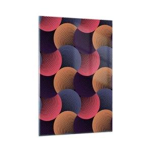 Glasbild - Bild auf glas - Geometrische Kreise in Rosa-, Lila- und Goldtönen - 80x120cm - Im kreisenden Rhythmus - Moderne Wanddekoration für Wohnzimmer und Schlafzimmer ARTTOR