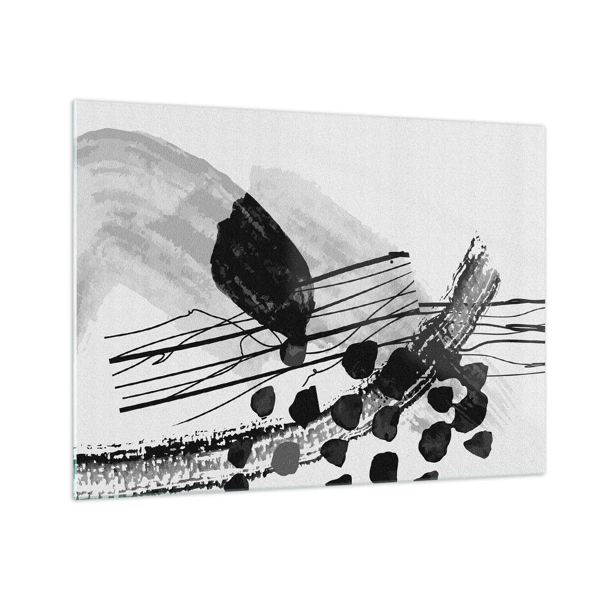 Glasbild - Bild auf glas - Schwarz-Weiß-Abstraktion mit organischen Formen und Linien - 70x50cm - Organische Schwarz-Weiß-Abstraktion - Moderne Wanddekoration für Wohnzimmer und Schlafzimmer ARTTOR