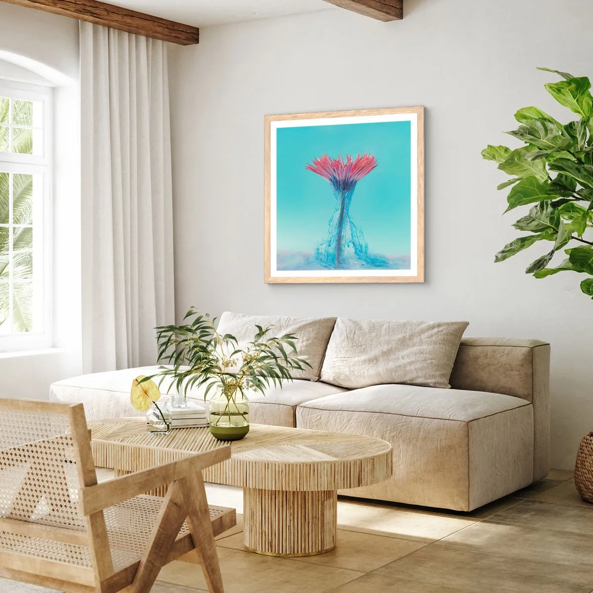 Poster in einem Rahmen aus heller Eiche - In einer belebenden Umarmung - 40x40 cm