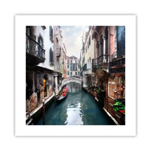 Poster - Venezianische Landschaft mit Gondel und Brücke - 40x40 cm