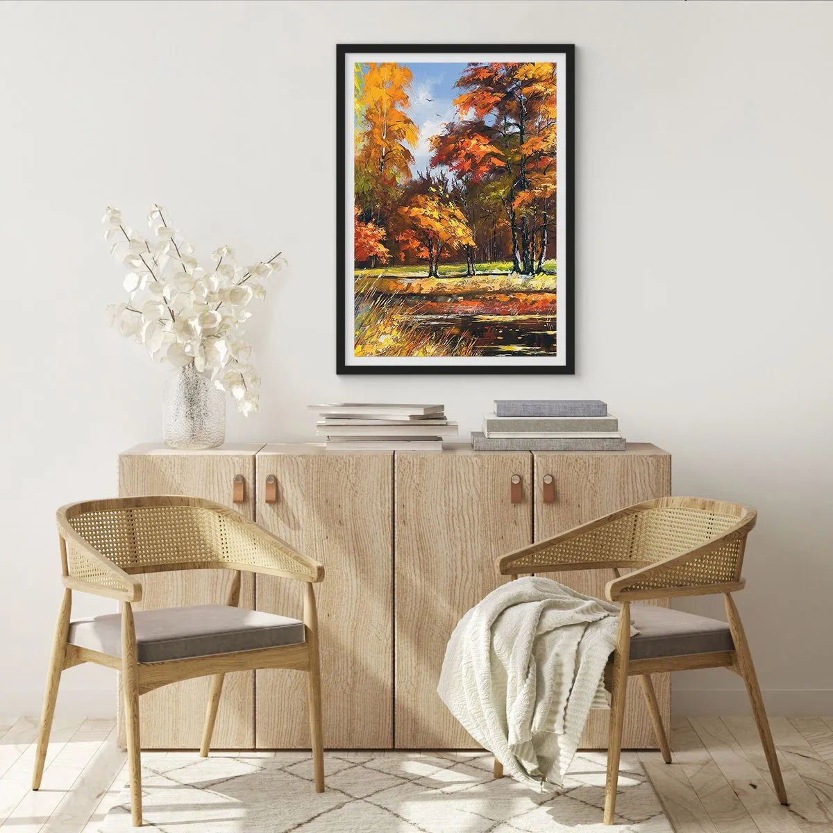 Poster in einem schwarzem Rahmen - Landschaft in Gold und Bronze - 70x100 cm