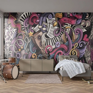 Fototapete Premium Sand - Komplizierte Melodie - Musik, Wandgemälde, Graffiti - 350x256 cm