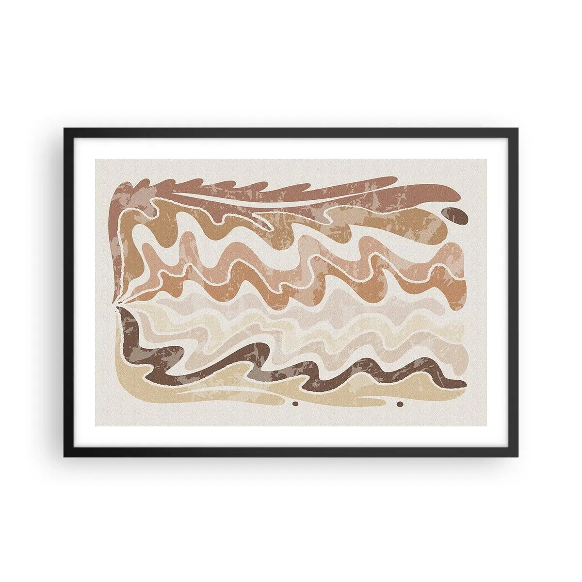 Poster in einem schwarzem Rahmen - Wellenförmige abstrakte Linien in Beigetönen - 70x50cm - Gute Energie – gute Gefühle - Moderne Wanddekoration für Wohnzimmer und Schlafzimmer ARTTOR