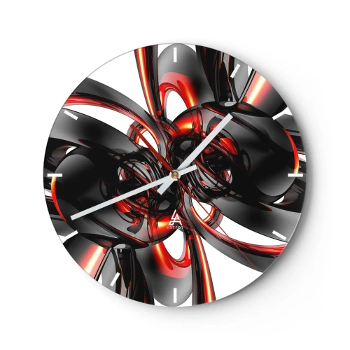 Wanduhr - Glasuhr - Uhrwerk in Graphit und Rot - 40x40 cm