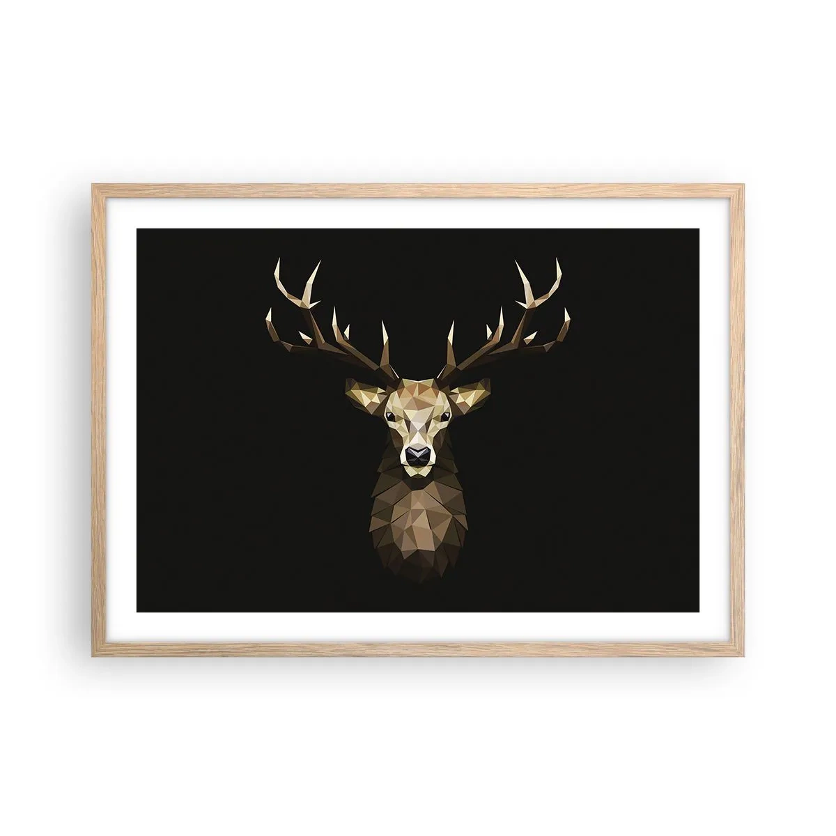 Poster in einem Rahmen aus heller Eiche - Kubistischer Hirsch - 70x50 cm