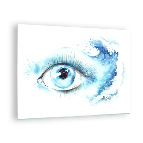 Glasbild - Bild auf glas - Blaues Auge im künstlerischen Aquarell - 70x50cm - Tauchen Sie ein in das Blau der Blicke - Moderne Wanddekoration für Wohnzimmer und Schlafzimmer ARTTOR