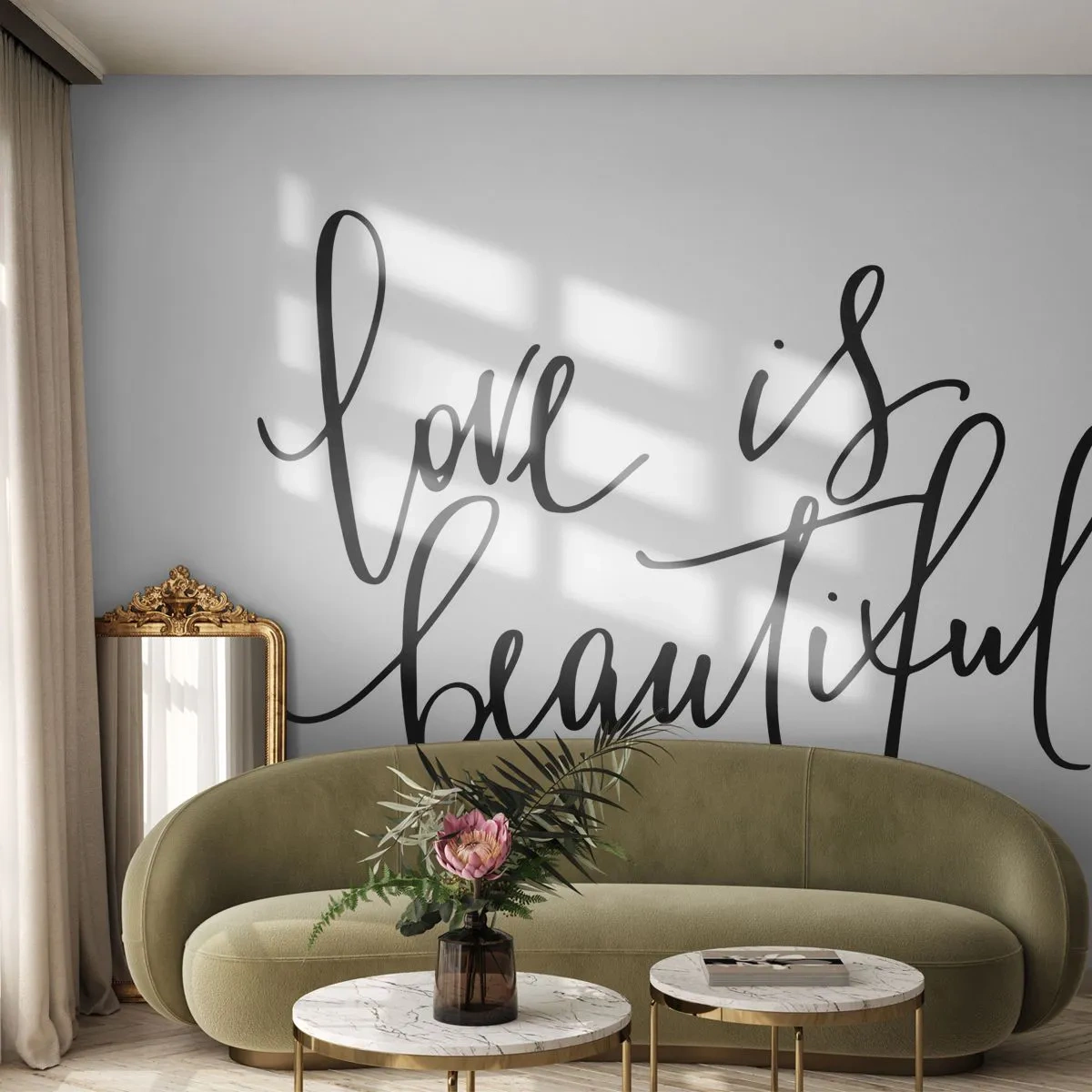 Maßgeschneiderte Fototapete Premium Sand - Lies und wiederhol - Typografie, Bejahung, Maxime
