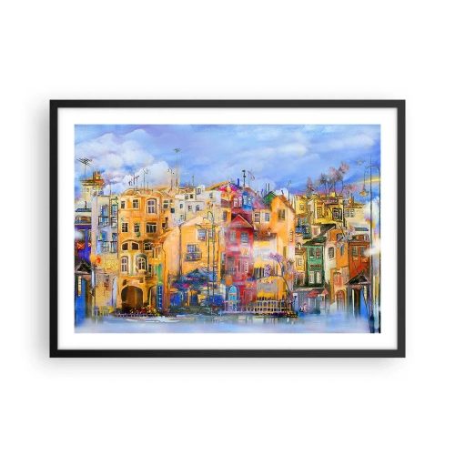Poster in einem schwarzem Rahmen - Farbenfrohe Stadtgebäude im künstlerischen Stil - 70x50cm - Wir sind zusammen - Moderne Wanddekoration für Wohnzimmer und Schlafzimmer ARTTOR
