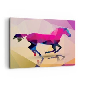 Bild auf Leinwand - Leinwandbild - Geometrische Silhouette eines galoppierenden Pferdes in leuchtenden Farben - 120x80cm - Kubismus lebt noch - Moderne Wanddekoration für Wohnzimmer und Schlafzimmer ARTTOR