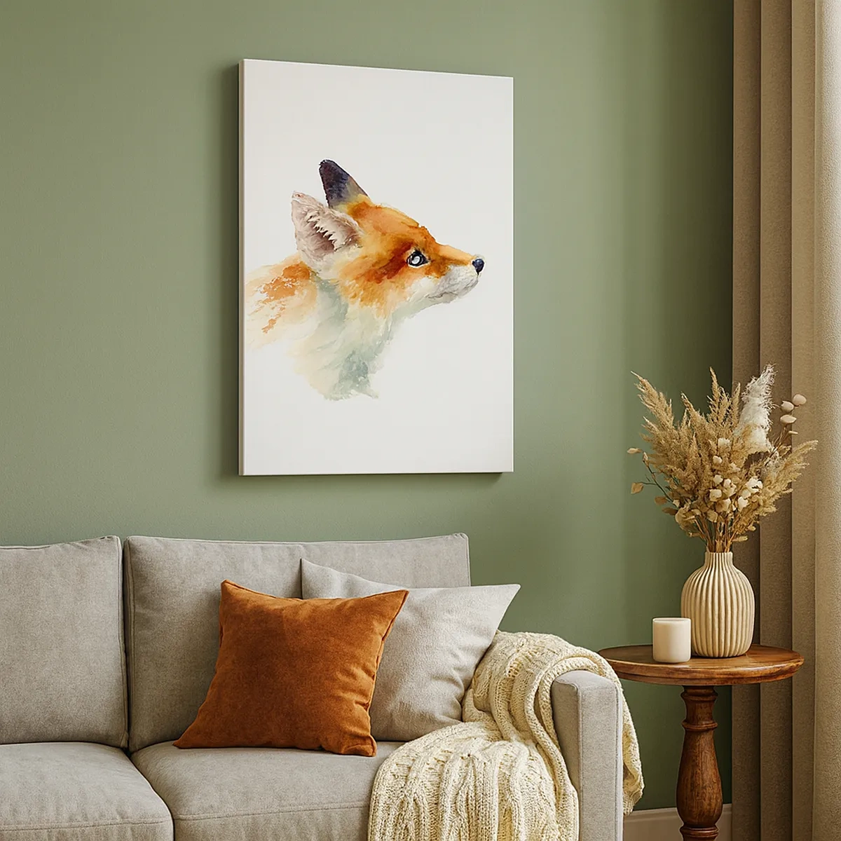 Bild auf Leinwand - Leinwandbild - Rotfuchs im Aquarellstil auf weißem Hintergrund - 50x70cm - Man kann nie vorsichtig genug sein - Moderne Wanddekoration für Wohnzimmer und Schlafzimmer ARTTOR