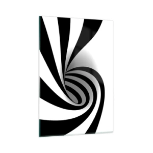 Glasbild - Bild auf glas - Abstrakter optischer Wirbel in Schwarzweiß - 80x120cm - Und doch dreht es sich - Moderne Wanddekoration für Wohnzimmer und Schlafzimmer ARTTOR
