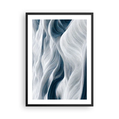 Poster in einem schwarzem Rahmen - Abstrakte Wellen in Weiß- und Marineblautönen - 50x70cm - Weiße und blaue Wellen - Moderne Wanddekoration für Wohnzimmer und Schlafzimmer ARTTOR