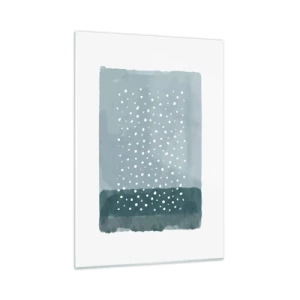 Glasbild - Bild auf glas - Ein abstraktes Gemälde in Blautönen mit weißen Punkten. - 50x70cm - Auf Blau gewachsen - Moderne Wanddekoration für Wohnzimmer und Schlafzimmer ARTTOR