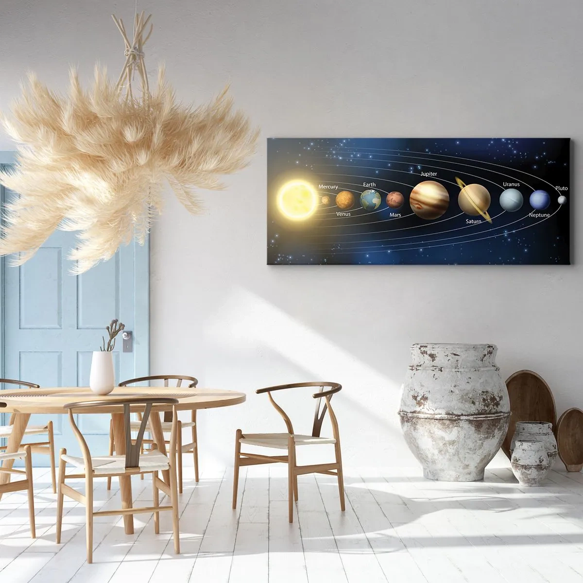 Bild auf Leinwand - Leinwandbild - Diagramm des Sonnensystems mit Planeten und Sonne - 120x50cm - Einer von zehn - Moderne Wanddekoration für Wohnzimmer und Schlafzimmer ARTTOR