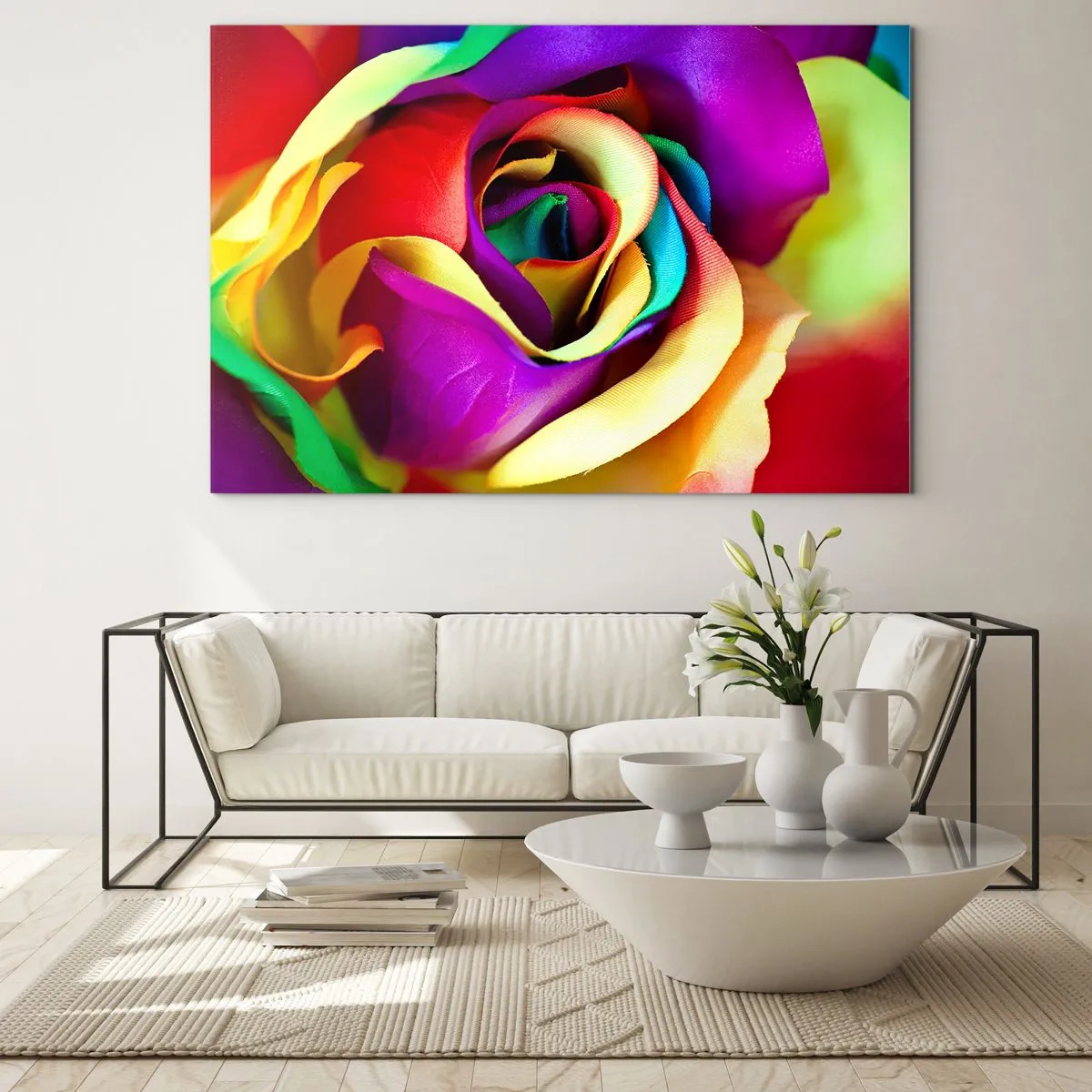 Glasbild - Bild auf glas - Eine bunte Rose in Regenbogenfarben - 70x50cm - Es ist unmöglich - Moderne Wanddekoration für Wohnzimmer und Schlafzimmer ARTTOR