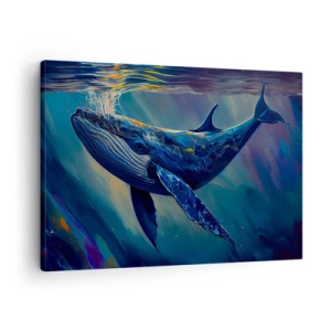 Bild auf Leinwand - Leinwandbild - Ein Wal in den Tiefen des Ozeans in leuchtenden Farben - 70x50cm - Willkommen in meiner Welt - Moderne Wanddekoration für Wohnzimmer und Schlafzimmer ARTTOR