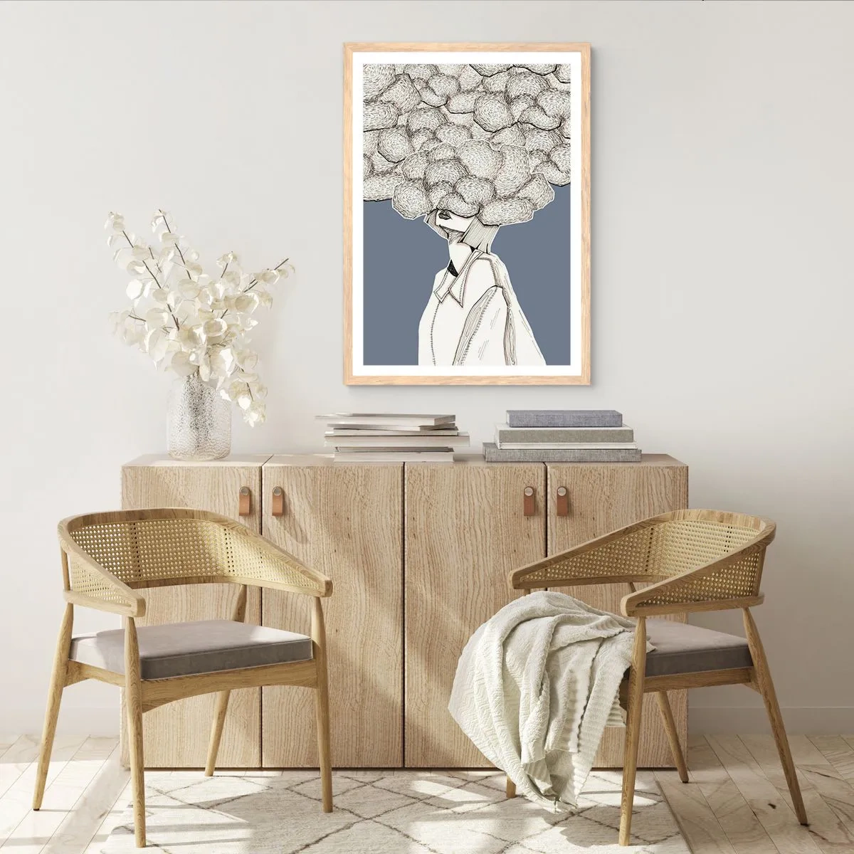 Poster in einem Rahmen aus heller Eiche - Mit dem Kopf in den Wolken stecken - 70x100 cm