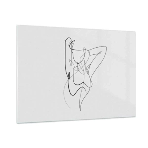 Glasbild - Bild auf glas - Eine weibliche Silhouette, gezeichnet mit einer einzigen Linie auf weißem Hintergrund - 100x70cm - So, wie du wirklich bist ... - Moderne Wanddekoration für Wohnzimmer und Schlafzimmer ARTTOR