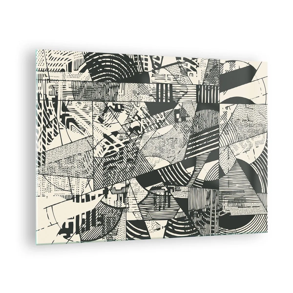 Glasbild - Bild auf glas - Schwarz-Weiß-Abstraktion mit dynamischen geometrischen Mustern - 70x50cm - Die Dynamik der Gegenwart - Moderne Wanddekoration für Wohnzimmer und Schlafzimmer ARTTOR