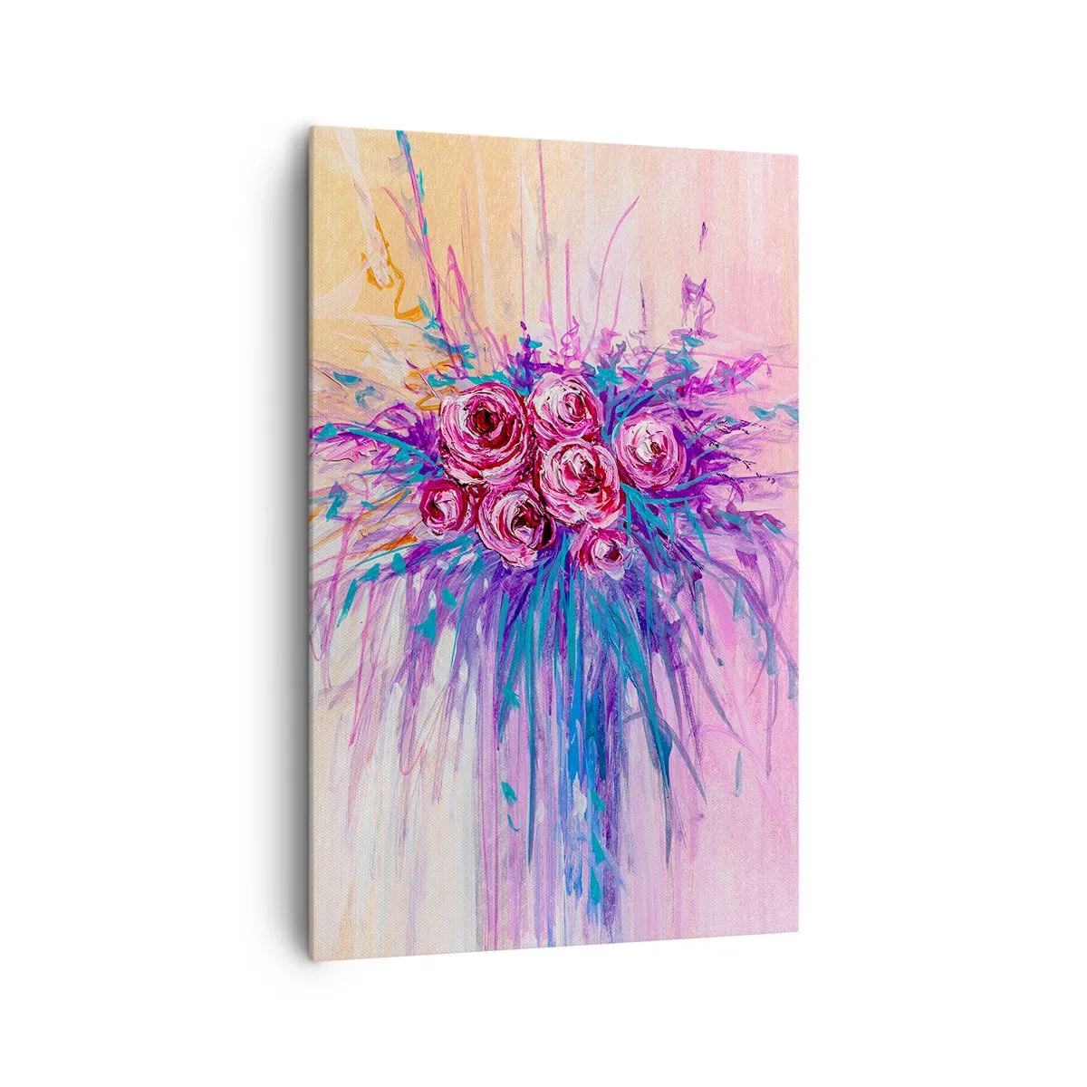 Bild auf Leinwand - Leinwandbild - Ein Strauß Rosen in Pastellfarben - 80x120cm - Rosenbrunnen - Moderne Wanddekoration für Wohnzimmer und Schlafzimmer ARTTOR