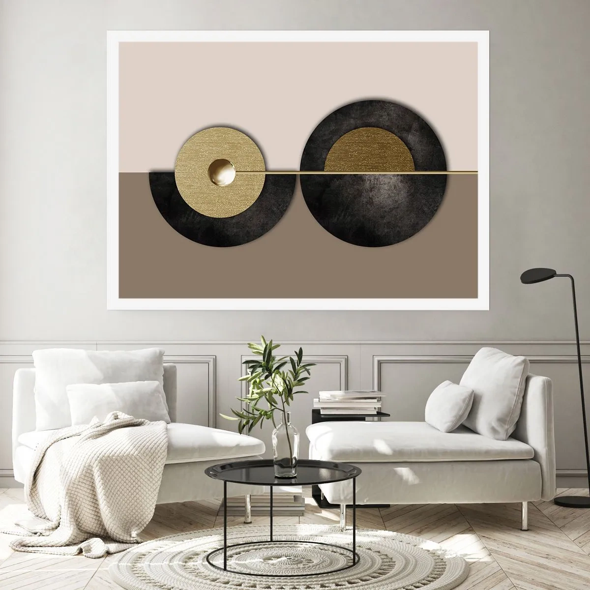 Poster - Abstrakte Kreise in Gold- und Brauntönen - 100x70cm - Variationen rund um den Kreis - Moderne Wanddekoration für Wohnzimmer und Schlafzimmer ARTTOR