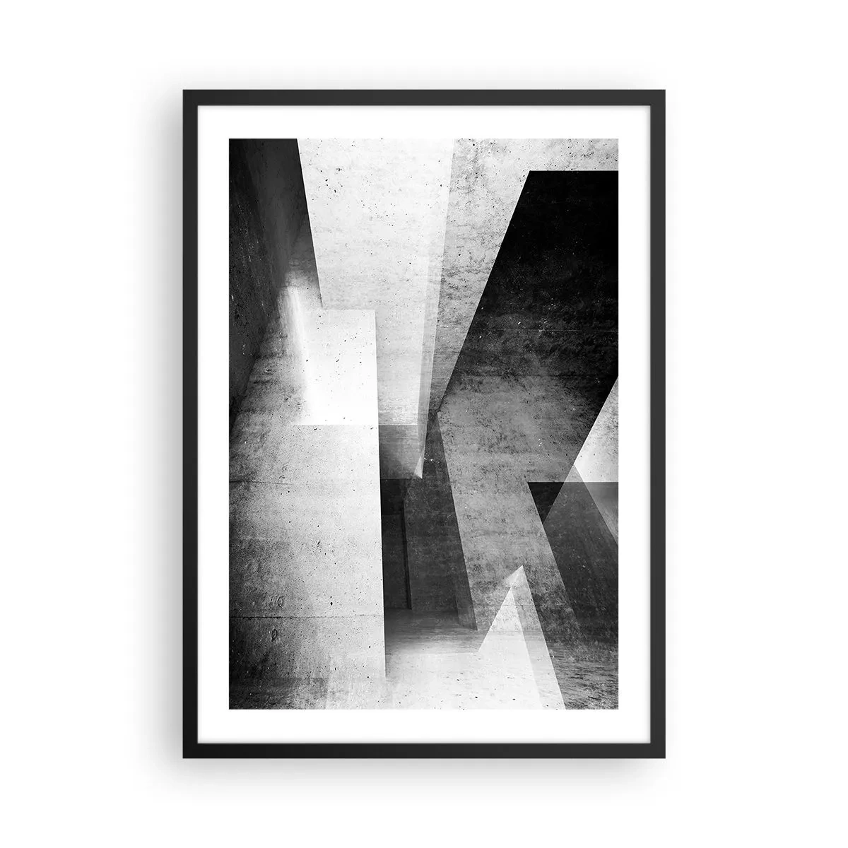 Poster in einem schwarzem Rahmen - Geometrische Abstraktion in Schwarz und Weiß - 50x70cm - Die Raumstruktur - Moderne Wanddekoration für Wohnzimmer und Schlafzimmer ARTTOR