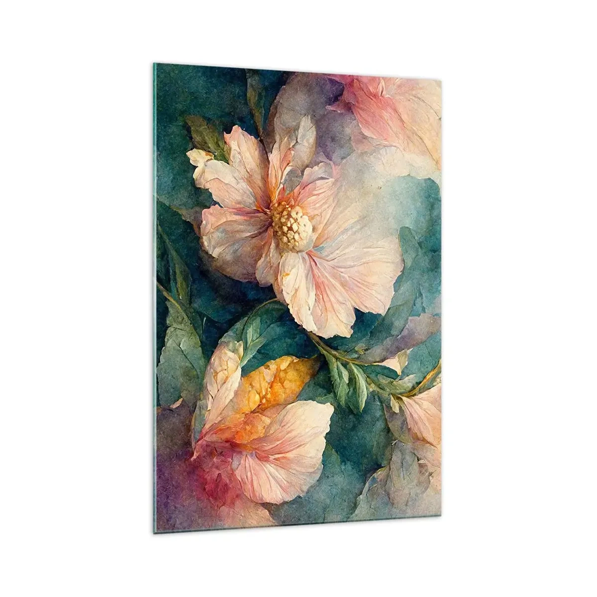 Glasbild - Bild auf glas - Zarte Blüten in Pastellfarben - 70x100cm - Pure Subtilität - Moderne Wanddekoration für Wohnzimmer und Schlafzimmer ARTTOR